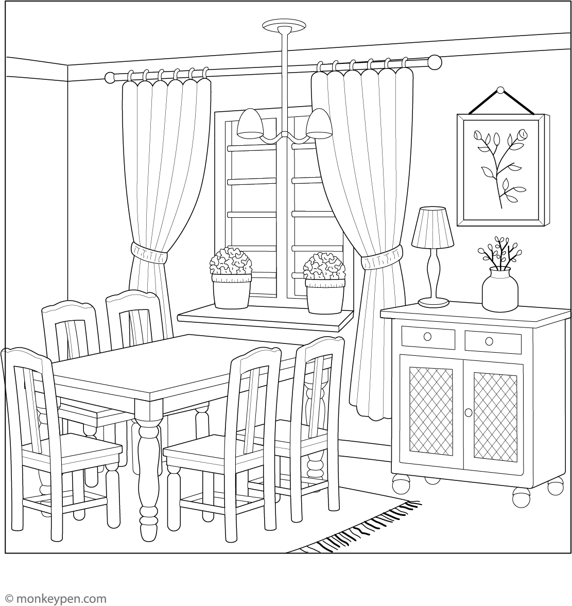 Dining Table Coloring Page Coloring Pages