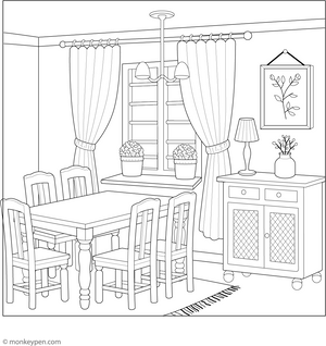Dining Room Coloring Page  – fun and educational printable for children
