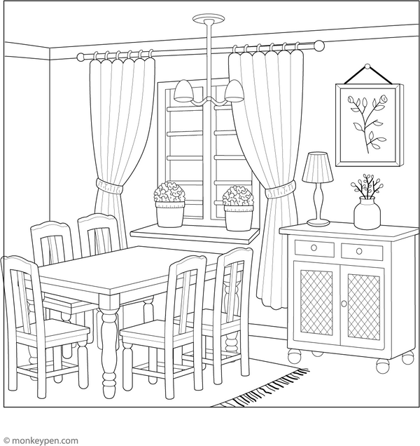 Dining Room Coloring Page  – fun and educational printable for children