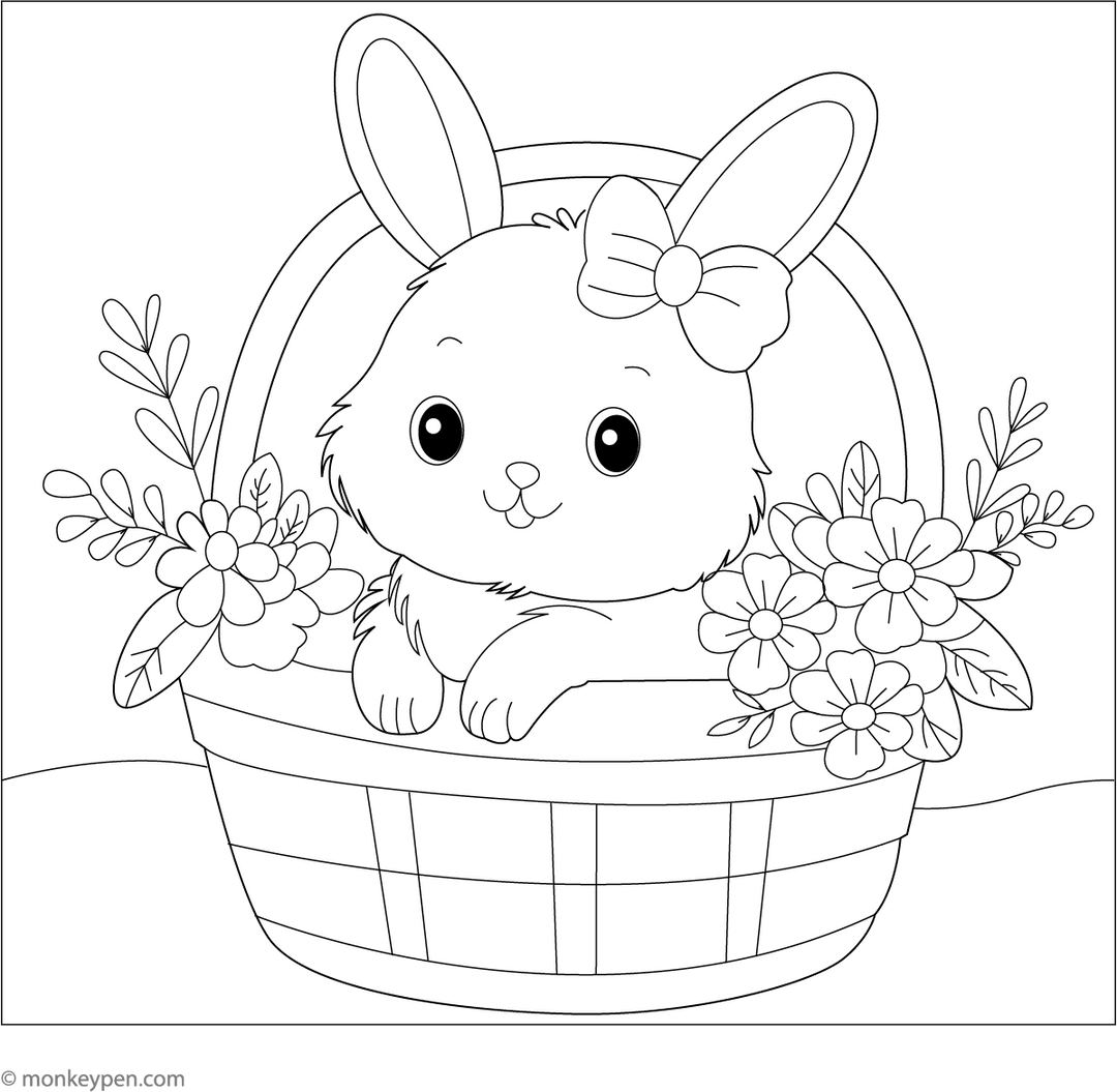 Baby Bunny In Basket Coloring Page