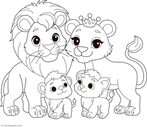 Lion Family Coloring Page – fun and educational printable for children