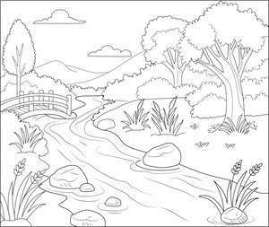 Stream coloring page – fun and educational printable for children