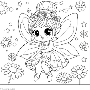 Fairy with Flower Coloring Page – fun and educational printable for children