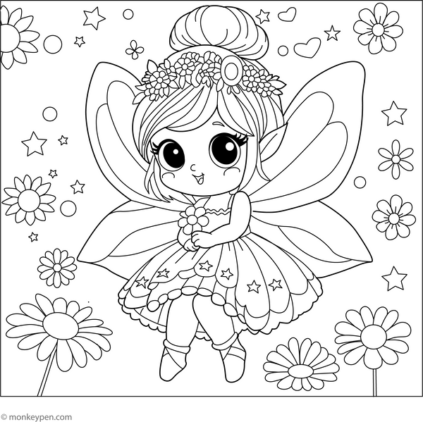 Fairy with Flower Coloring Page – fun and educational printable for children