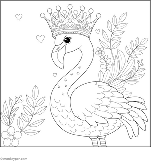 Flamingo with Crown Coloring Page