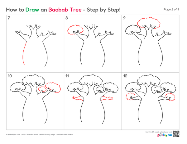Cute Baobab Tree drawing for kids to color