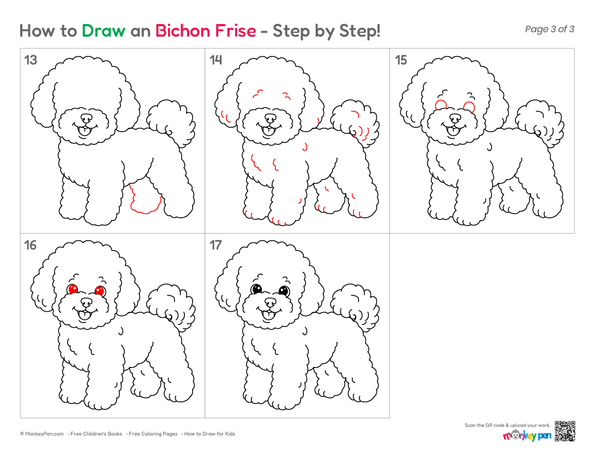 Simple Bichon Frise line art for young learners