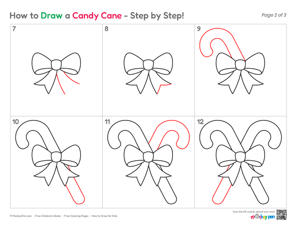Clear candy cane drawing progression with neat line art.