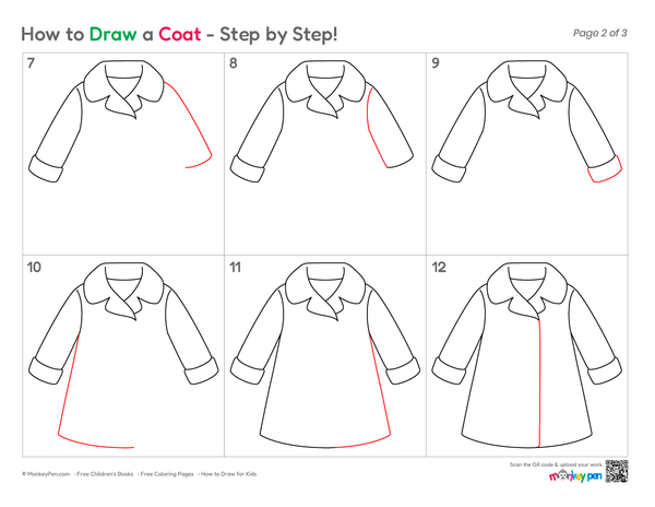 Simple winter coat sketch for kids to learn drawing.