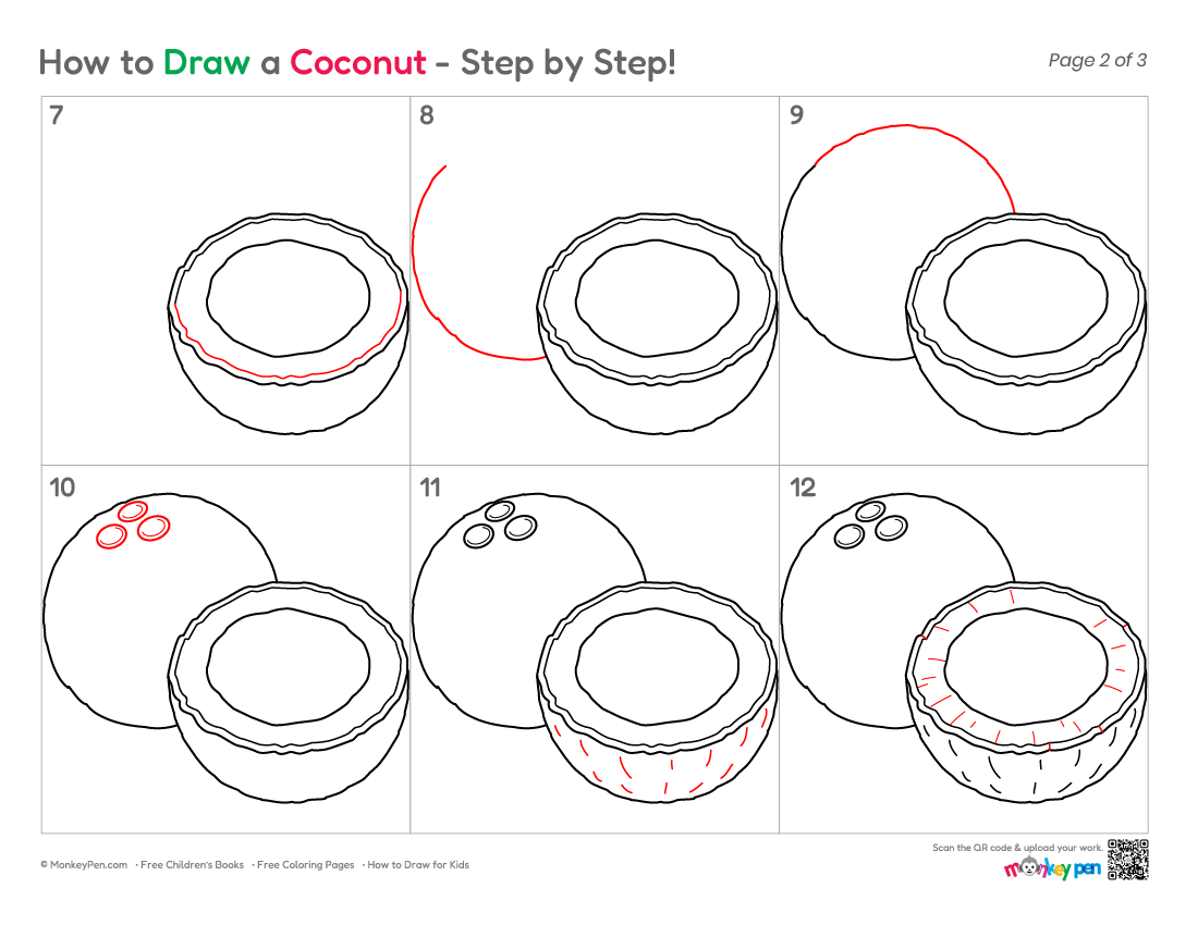 How to Draw a Coconut – Step-by-Step Tropical Fruit Drawing for Kids