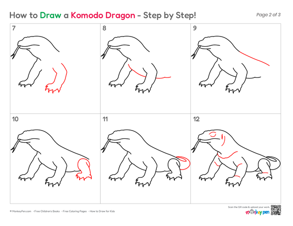 How to Draw a Komodo Dragon – Step-by-Step Reptile Drawing for Kids