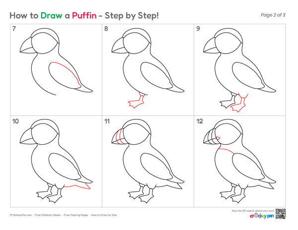 Cute Puffin drawing for kids to practice their drawing skills.