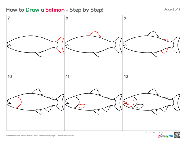 How to Draw a Salmon – Easy Step-by-Step Fish Drawing for Kids