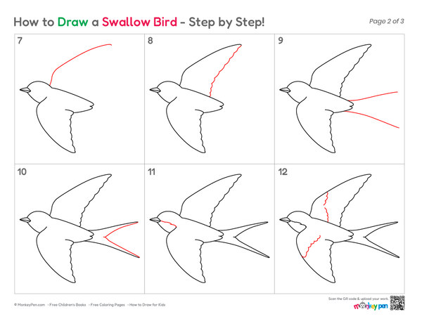Easy swallow bird drawing for kids