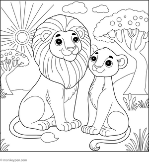 Lion and Lioness Coloring Page