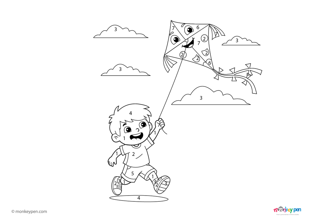 Boy Flying Kite | Printable Coloring Fun For Kids