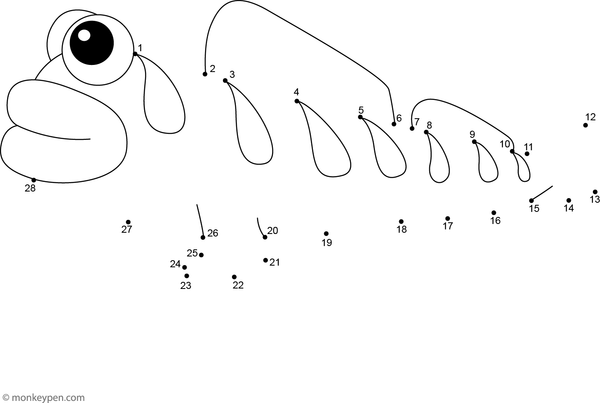 Children connect numbered dots to reveal a smiling mudskipper fish with features above the water in this educational activity.