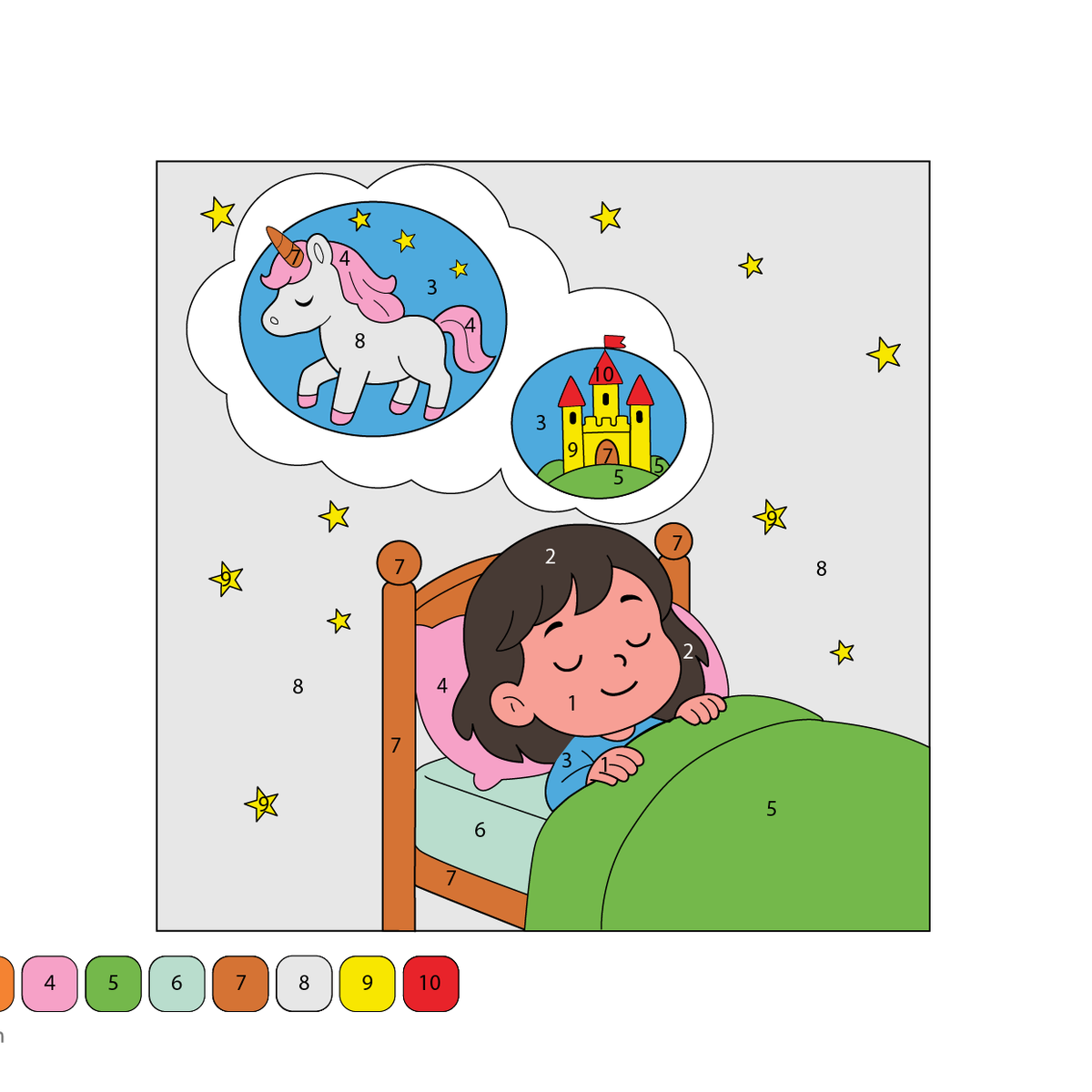 Sleeping Girl Color by Number | Free Coloring Pages Download