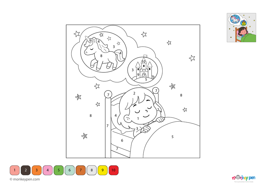Sleeping Girl Color by Number | Free Coloring Pages Download