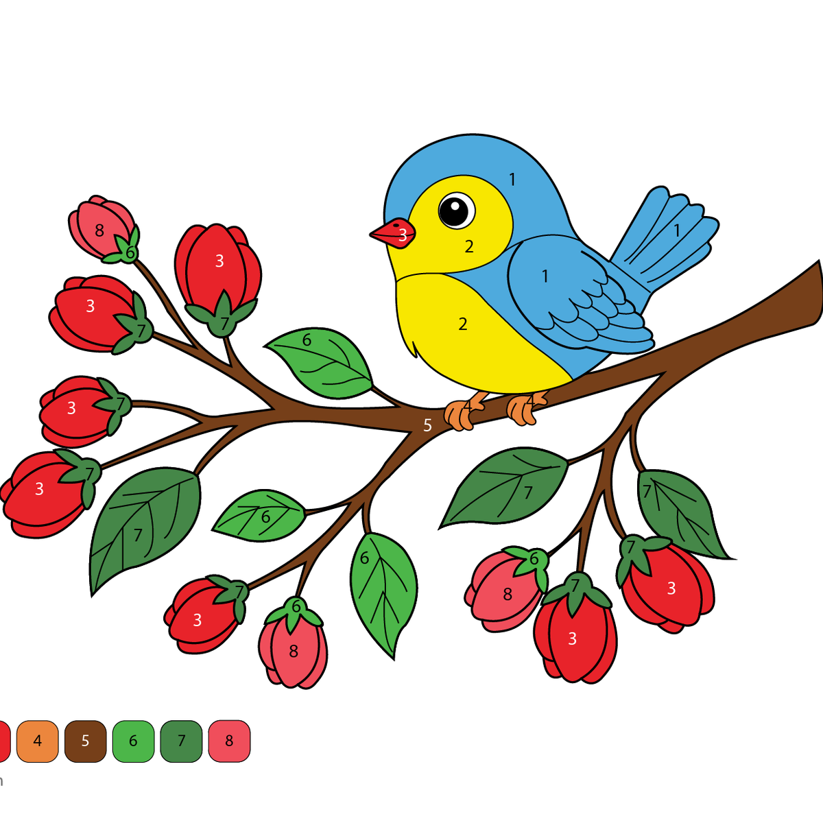 Bird on the Branch – Color by Number Learning Activity