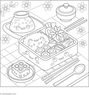Japanese Bento Box Coloring Page