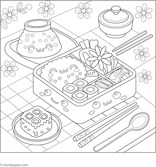 Japanese Bento Box Coloring Page