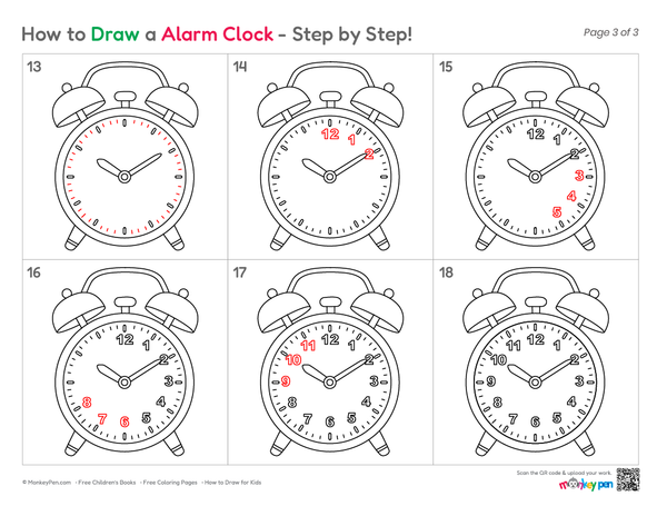 Easy alarm clock drawing for children