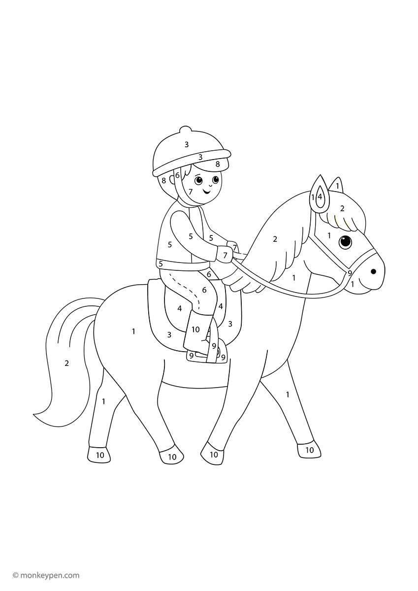 Horse Rider – Color by Number Free Download for Kids
