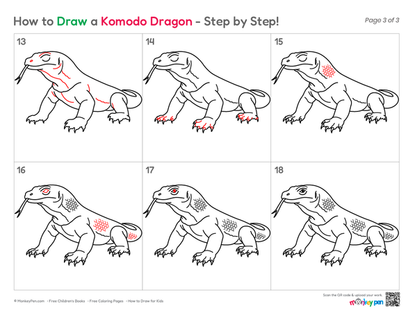 How to Draw a Komodo Dragon – Step-by-Step Reptile Drawing for Kids