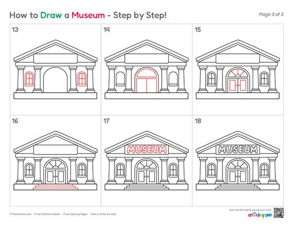 How to Draw a Museum – Easy Step-by-Step Building Drawing for Kids