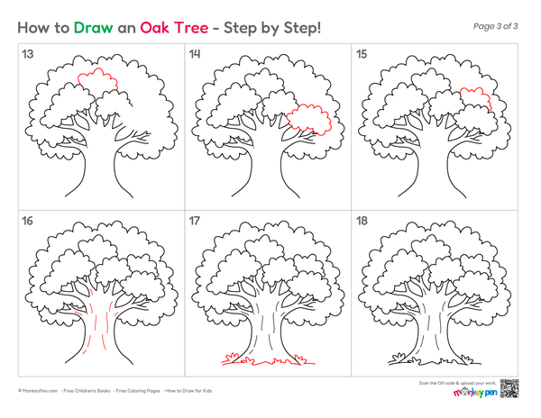 Easy oak tree drawing for kids