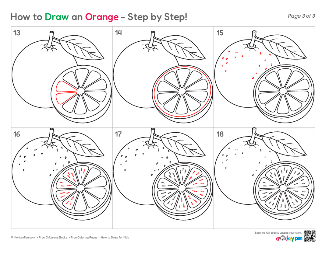 How to Draw an Orange – Easy Step-by-Step Fruit Drawing for Kids
