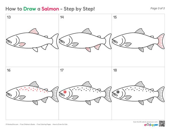 How to Draw a Salmon – Easy Step-by-Step Fish Drawing for Kids