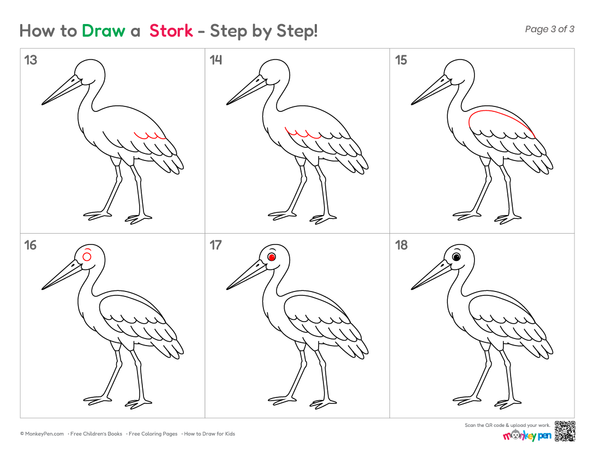 Cute Stork bird drawing for children