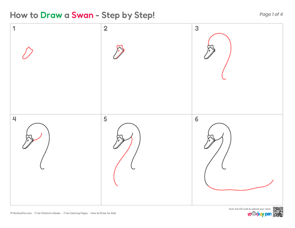 Swan bird illustration for children to learn drawing