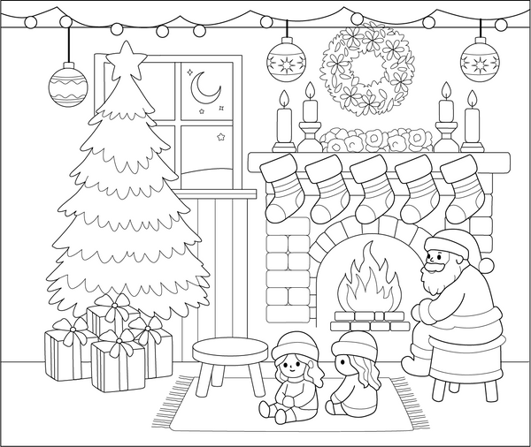 Christmas Eve Scene Coloring Page – fun and educational printable for children