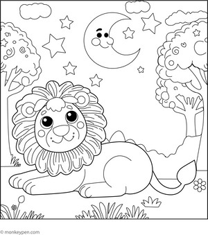 Lion under the Star Coloring Page