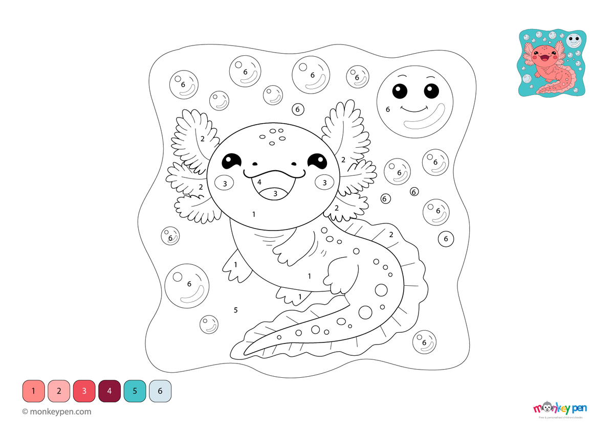 Axolotl Color by Number | Engaging Educational Animal Activity Downloa