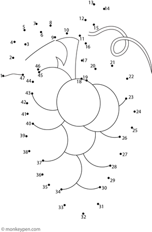 A cluster of grapes with a leaf emerges as children complete the numbered dot pattern.