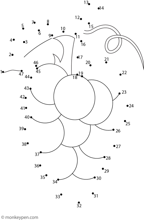A cluster of grapes with a leaf emerges as children complete the numbered dot pattern.