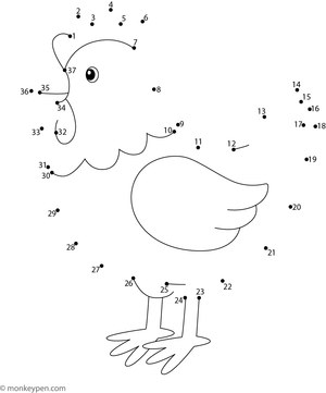 A rounded hen shape is formed as children join the numbered dots.
