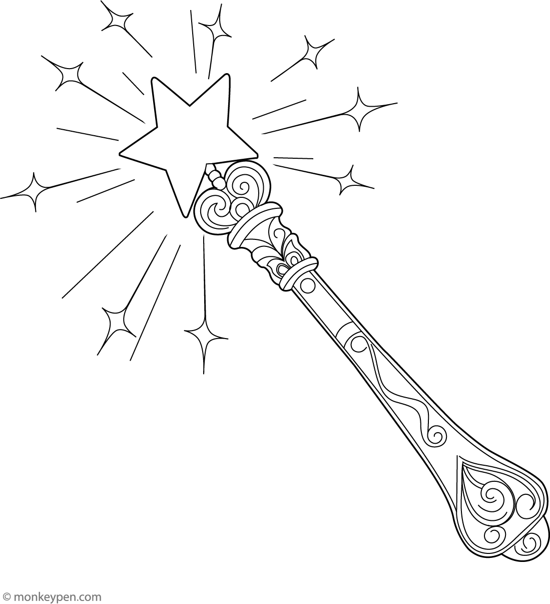 Pink Heart Magic Wand Coloring Page