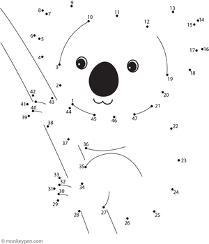 Children reveal a cute koala with large ears by joining the numbered dots.