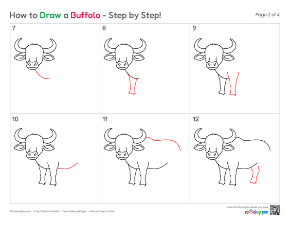 Cute Buffalo animal drawing for children