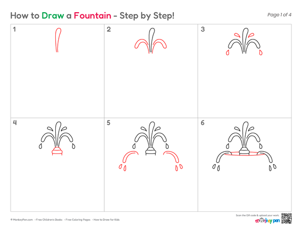 Simple fountain outline for children who enjoy drawing.