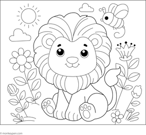 Cute Cartoon Lion Coloring Page