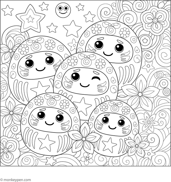 Daruma Dolls Coloring Page