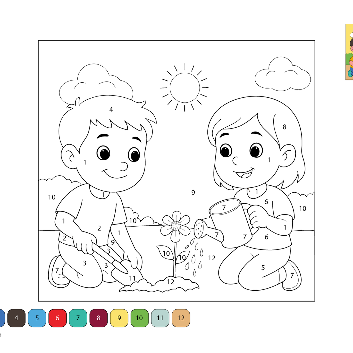 Child Color Tree Children Planting a Tree Color by Number | Eco-Friendly Educational Co