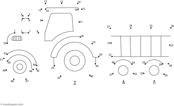 An outline of a strong truck forming as children connect each numbered dot. 