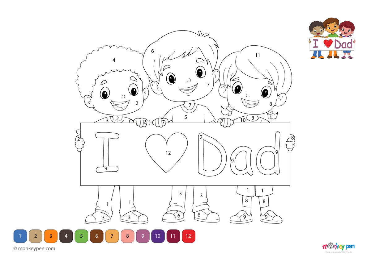 Kids Holding I Love Dad Color by Number Printable